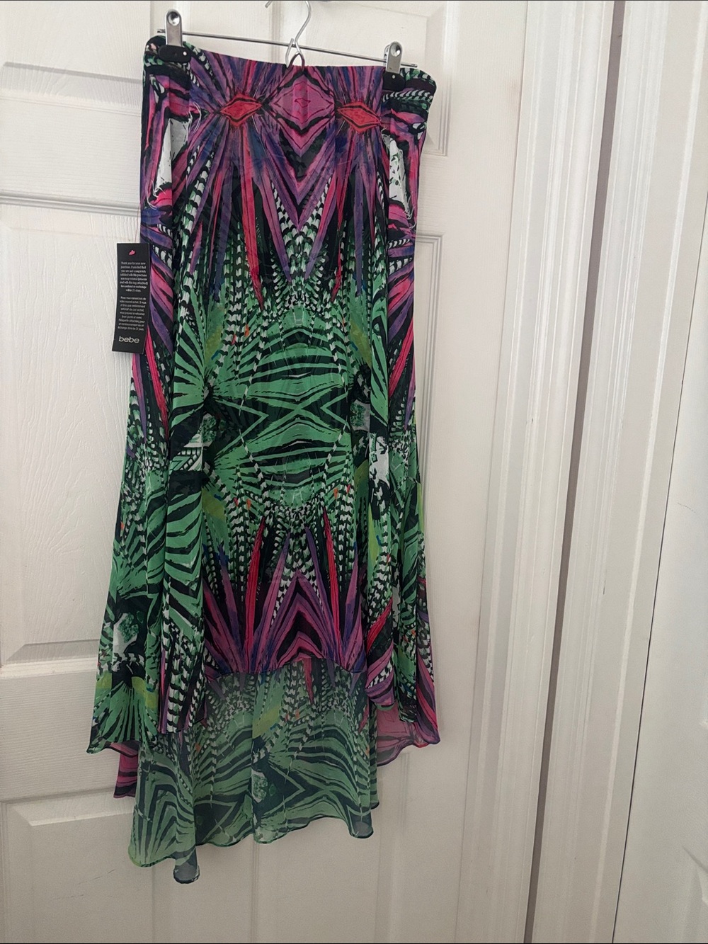 bebe High-Low Skirt in Green, Pink, Purple